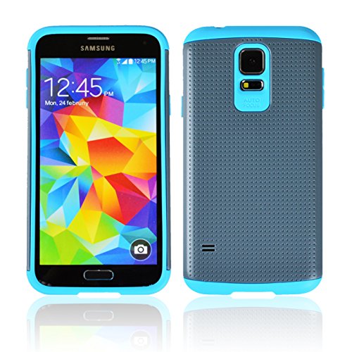 Lotsaveoutlet Hybrid Shockproof Armor Rugged Defender Case Cover for Samsung Galaxy S5 S V Stylus Touch Pen Screen Protector USB Data Charging Cable Extras Included Teal, Gray