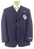 Review Ralph Lauren  / Ralph Lauren Mens Single Breasted 2 Button 3 Piece Navy Blue Pinstripe Wool Suit - Size 42S