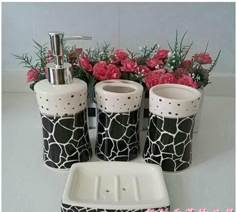 Popular Design Black and white series - black slate textured ceramic bathroom four-pieces set / wash kit / wedding supplies