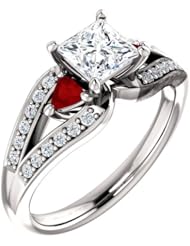 14K White Gold Princess Cut Diamond and Ruby Ring -- LIFETIME WARRANTY