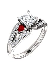 Platinum Princess Cut Diamond and Ruby Ring -- LIFETIME WARRANTY