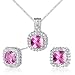 Jewelry : Celebrity Inspired 4.50 carats Cushion Checkerboard Cut Created Pink Sapphire Pendant Earrings Set in Sterling Silver