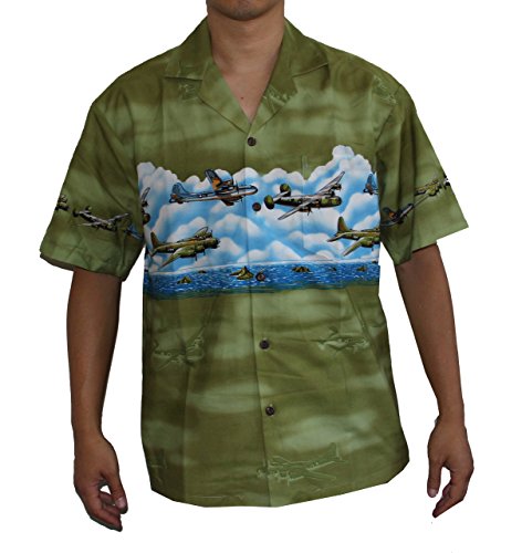 KY INTERNATIONAL Men's World War Ii Bombers Hawaiian Aloha Shirts