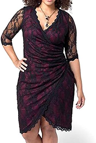 830 - Plus Size Lace Cinch 3/4 Sleeves Cocktail Holiday Evening Dress (2X)
