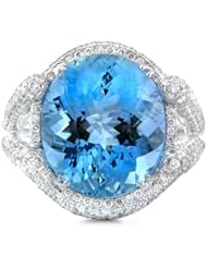 Diamond & Aquamarine 18k White Gold Right Hand Ring