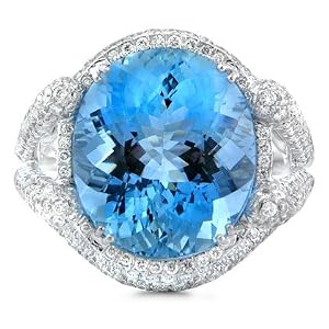 Diamond and Aquamarine 18k White Gold Right Hand Ring by