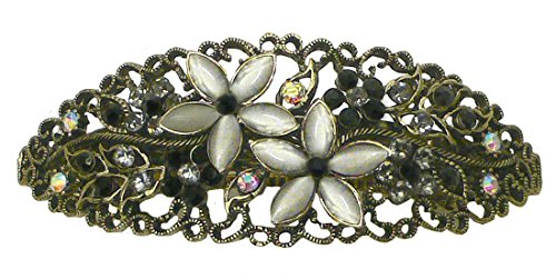 crystal barrette in oval design with sparkling beads and crystals NM86010-1off white