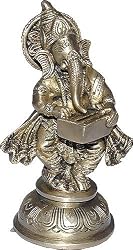 Ganesha Brass Statue Playing Hormonium 2.25 x 2.5 x 5.5 inches