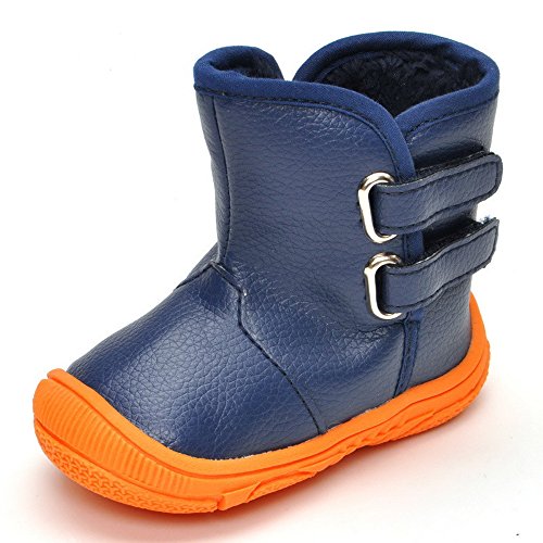 Baby Boys Pu Leather Faux Fleece Rubber Soles Warm Snow Boots (12.5cm(6-12Months), Blue)