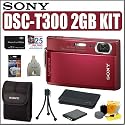 Sony Cybershot DSCT300 10.1MP Digital Camera (Red) and 2GB Deluxe Accessory Kit
