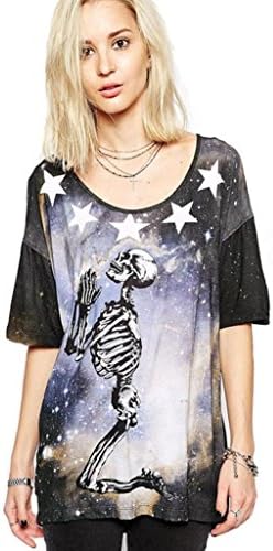 Xuanlin Colorful sky skull print punk style women tops fashion t-shirts XXL