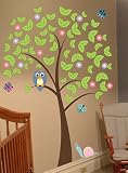 6ft Tree with Owl, Butterflies, Cute Snail and Flowers Wall Decal Art Sticker Kids Mural