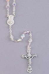 Wedding Rosary - 5mm Finest Quality Swaroski Tin Cut Lead Crystal Beads with AB Finish - 16" Chain, Centerpiece, and Crucifix - IMPORTED FROM ITALY - Boxed
