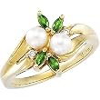 14K Yellow Gold Akoya Cultured Pearl, Emerald and Diamond Ring