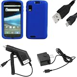 GTMax Blue Soft Silicone Case + Car Charger + Home Charger + USB Sync Data Cable for AT&T Motorola Atrix 4G MB860