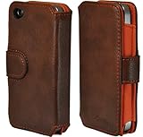 CrazyOnDigital Leather Flip Protector Case for Apple iPhone 4G (Folio Brown ....