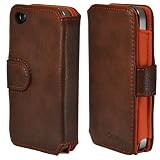 CrazyOnDigital Leather Flip Protector Case for Apple iPhone 4G - Folio Brown - Fits AT&T iPhone