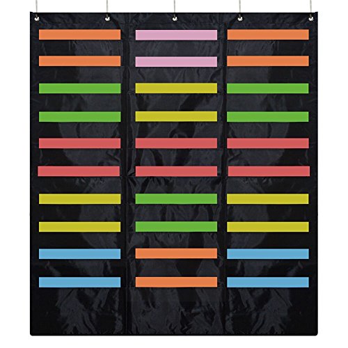 ZKOO 30 Pockets Hanging Wall File Organizer for A4 Size Paper/Legal/ Letter Size Document, Sturdy Wall Mail Organizer Black Pocket Chart Great for Classroom, Office, Home Use with 5 Hangers