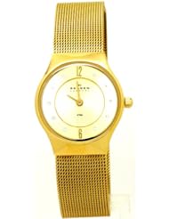 Skagen Womens 233XSGGG2 Denmark Goldtone Mesh Gold Dial Watch