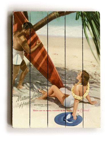 ArteHouse planked wood sign 18 x 24 Vintage Hawaii Wall DÃ©cor