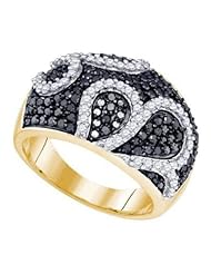 1.54 cttw 10k Yellow Gold Black Diamond Ladies Cocktail Right Hand Fashion Paisley Ring (Real Diamonds: 1.54 cttw, Ring Sizes 4-10)