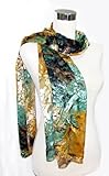 Chiffon/Satin Gold and Teal Animal Print - Silk Long Scarf 22
