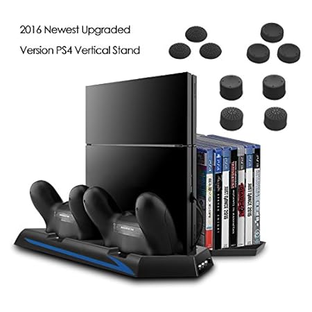 [Newest Upgraded Version]Keten PS4 Vertical Stand with Cooling Fan+ Controller Charging Station/ Game Storage+ 3 Port USB Hub- An All-In-One Area for All Your Gaming Needs