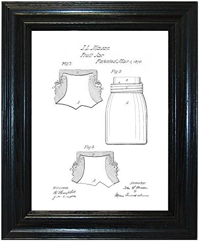 Mason Fruit Jar Patent Art White Matte Print in a Deep Black Wood Frame (8.5" x 11")
