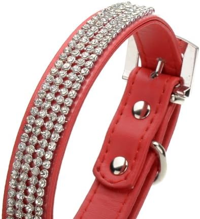 Pet Kingdom Rhinestone Dog Collar Bling Studded Red Leather Dog Collar Pet Collar (Medium)