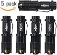 Mikafen 5 Pack Mini Cree Q5 LED Flashlight Torch 7w 350lm Adjustable Focus Zoomable Light (Black)