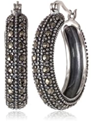 Sterling Silver 20mm Marcasite Hoop Earrings