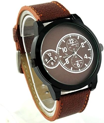 SunShine Day New V6 Brand Brown Strap Dual Core 2 Time Zone Analog Quartz Fashion Casual Watch Men Army Sports Watch Relogio Masculino Boy