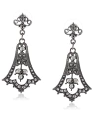 Downton Abbey "Jet Memento Boxed" Jet Edwardian Pave Fleur Hematite Accent Stones Drop Earrings