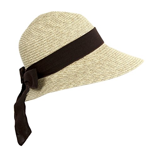 Brown Sash, Straw Packable Sun Hat Women, Wide Front Brim, Smaller Back, SPF 50 Apparel
