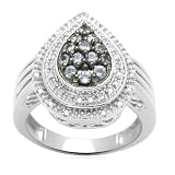 Jewelili Pear Shape Genuine Tanzanite and Diamond Ring in Sterling Silver