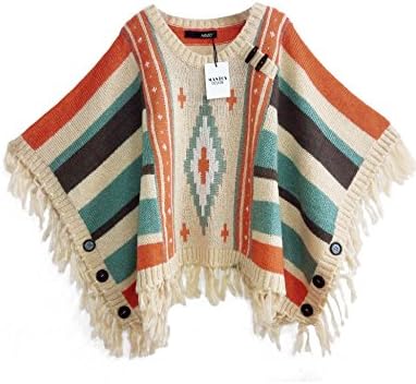 Mantos Women's Cape Style Batwing Sleeve Tassels Hem Cloak Knitting Sweater