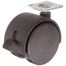 E.R. Wagner Plate Caster, Hooded Twin Swivel with Brake, Nylon Wheel