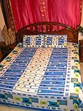 Cotton Bedspreads-3p Blue White Floral Cotton India Bedding King Sized