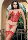 2Pc Peek-A-Boo Lace Up Bustier Sexy Lingerie Intimate Apparel With G-String