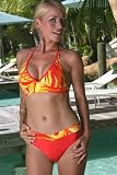 Women's Swimsuit Separate by Blue Sky Swimwear Piped Wrap Halter Top; red/orange: Swimwear Top Only