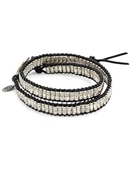 M. Cohen Handmade Designs Silver Stamped Beads on Colored Wax Linen Double Wrap Bracelet