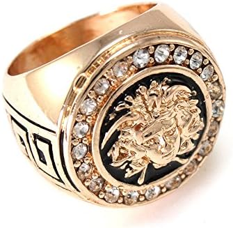 CSG New Men Bold Cut Medusa Lab Crystal 3D Greek Myth Signet Ring Yellow Golden Finish
