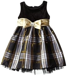 Girls Plaid Print Metallic/Polyester   Dress With a Bow(s) and a Ribbon 