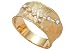 Jewelry : 14K Yellow Gold Hand-Crafted Matte-Finish Designer Ring, Etched and Enhanced with White Gold Bezel Set Diamonds.