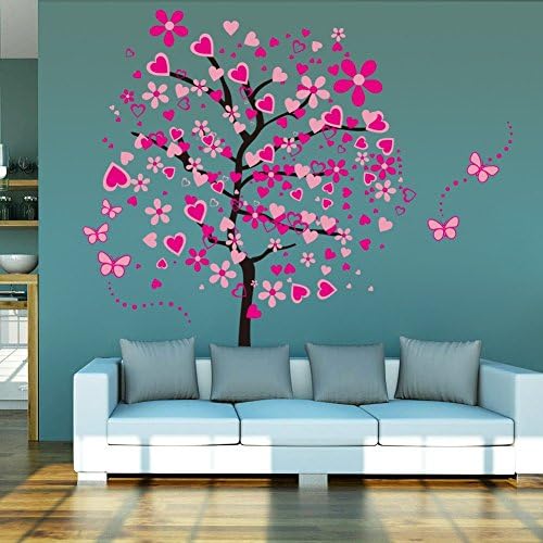 Huge Size Cartoon Heart Tree Butterfly Wall Decals Removable Wall Decor Decorative Painting Supplies &amp; Wall Treatments Stickers for Girls Kids Living Room Bedroom