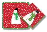 Entertaining with Caspari Small Entertaining Holiday Kit including 40 paper cocktail napkins and 16 paper salad plates, Leon the Snowman