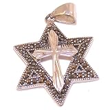 Marquise Star of David with a Cross Messianic pendant with Marcasite Border - Sterling silver (2.6 cm - 1) - Without Chain