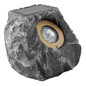 Paradise GL23078 Polyresin Solar Rock Flood Light with Three White LED's, Rock Grey by Paradise