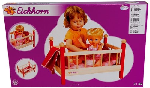 Eichhorn 100004041 - Holz-Puppen-Bett, inklusive Gebett, für Puppen 35-50 cm, 50x32x32 cm