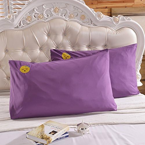 MISSCOTTON Emoji Pillowcase Silkyfiber 1600 TC Embroidering 2Pack(21"31", SLEEPING PURPLES)